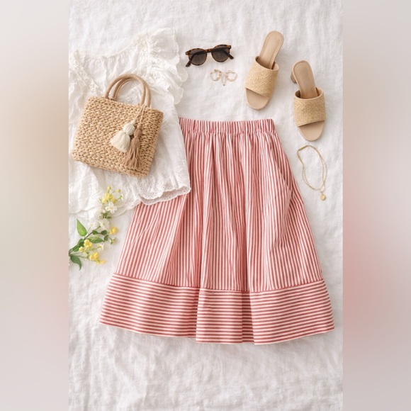 J. Crew Seersucker Stripe Linen Cotton blend Red White Skirt Size Large - Picture 3 of 9